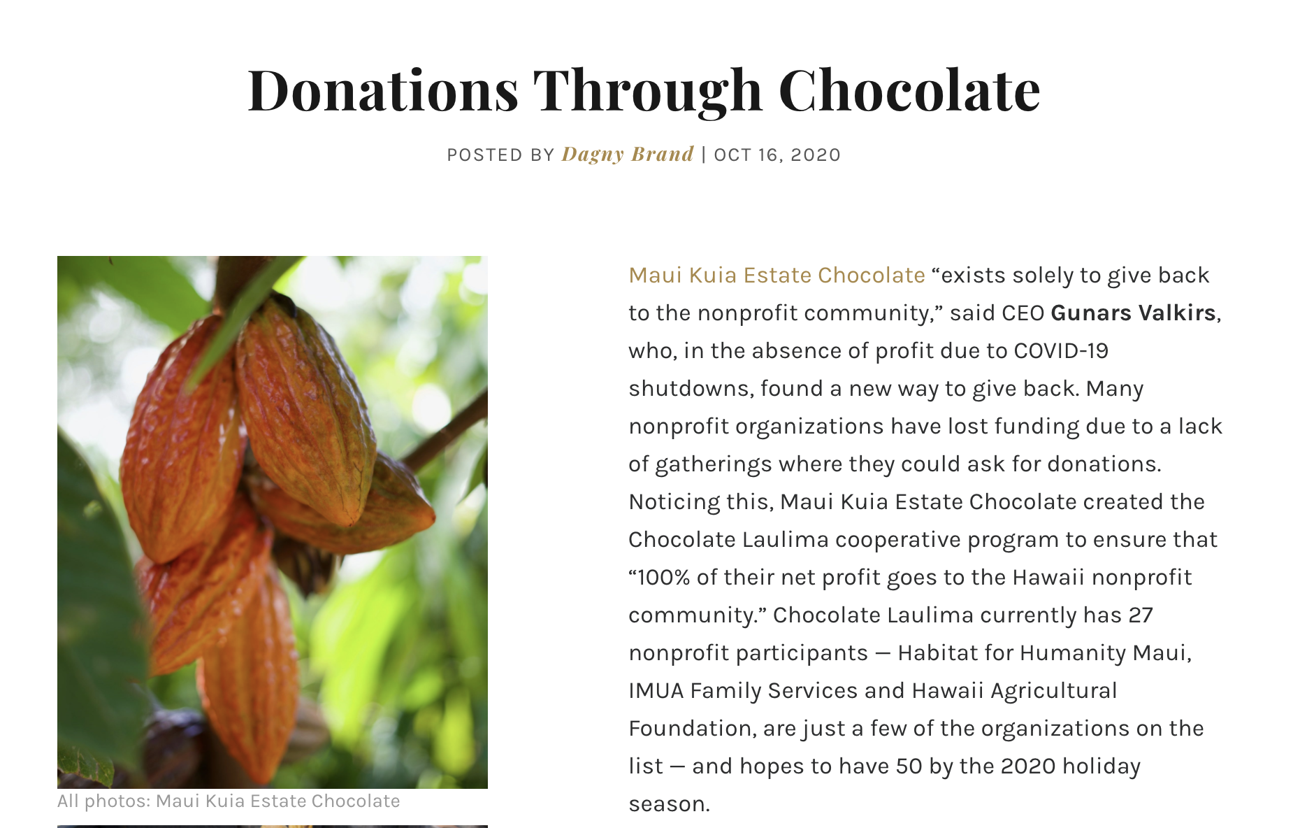 Hashi Life-Maui Kuʻia Estate Chocolate