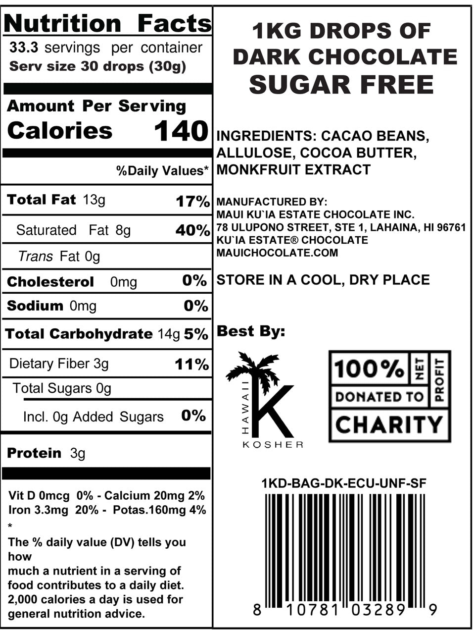 Bulk Classic Dark Chocolate Sugar Free Baking Drops