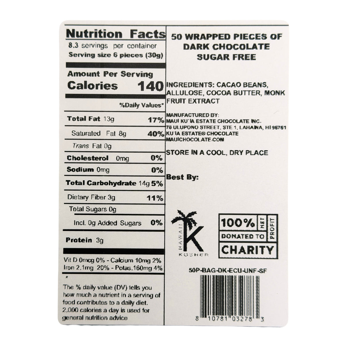 Bulk 100 Pieces of Sugar Free Classic Dark Chocolate