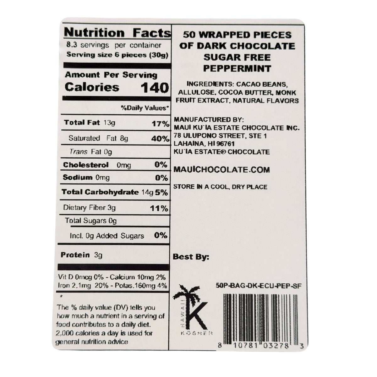 Bulk 100 Pieces of Sugar Free Peppermint Dark Chocolate