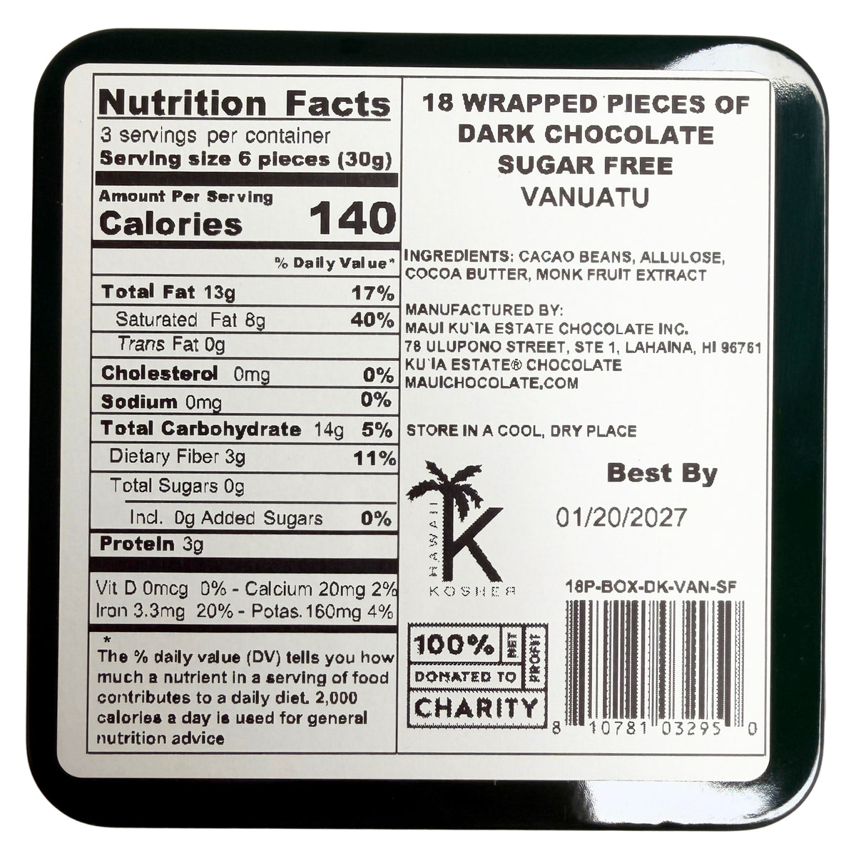 Vanuatu Dark Chocolate Sugar Free Gift Tin