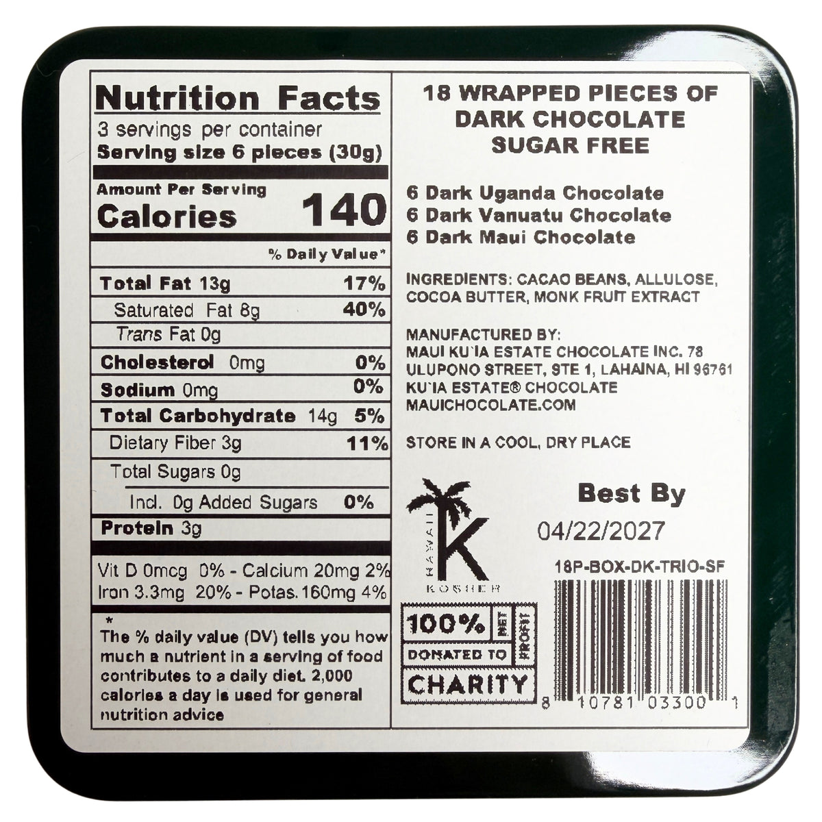Single Origin Trio Chocolate Sugar Free Tin