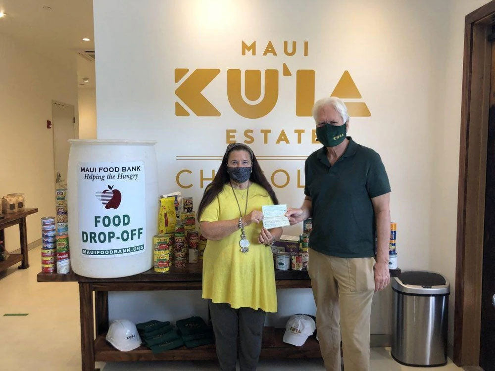 Maui Food Bank food donation drop-off at Maui Ku'ia Estate Chocolate